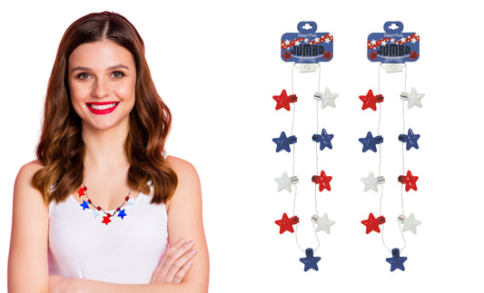 Patriot Pride Jumbo USA Flashing Star Light-Up Necklace (2-Pack)