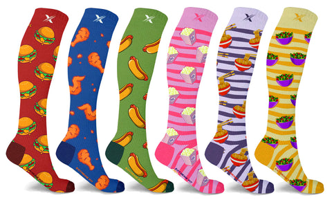 Food Lovers Expressive Knee-High Compression Socks (6-Pairs)