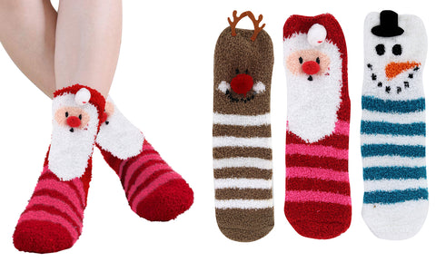 Sherpa-Lined Thermal Crew Socks in Christmas Colors (3-Pairs)