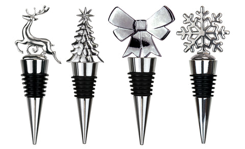 Gift boxed Stainless Steel Christmas Fun Wine and Beverage Bottle Stopper (4-Pack)