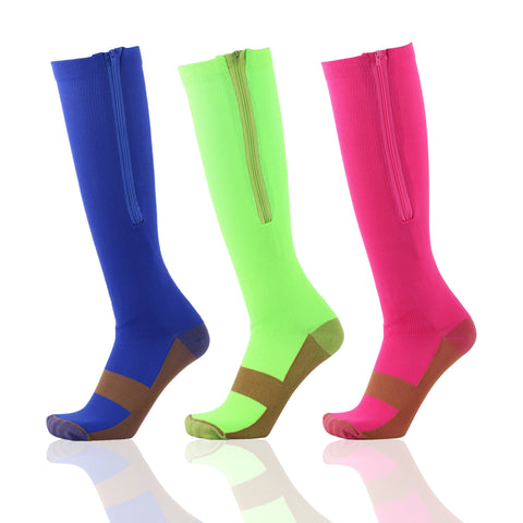 3-Pairs : Copper Infused Zipper Compression Socks