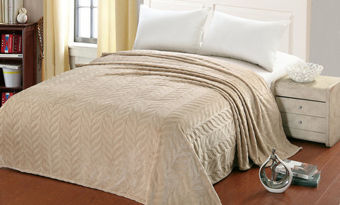 Luxury Home Micro Fleece Leaf Etched Jacquard Blanket