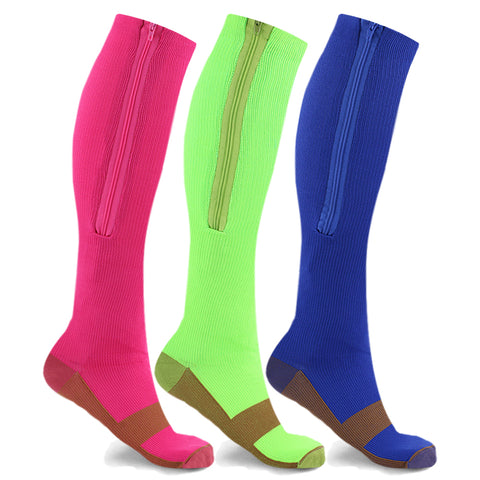 3-Pairs : Women's Copper Infused Zipper Compression Socks