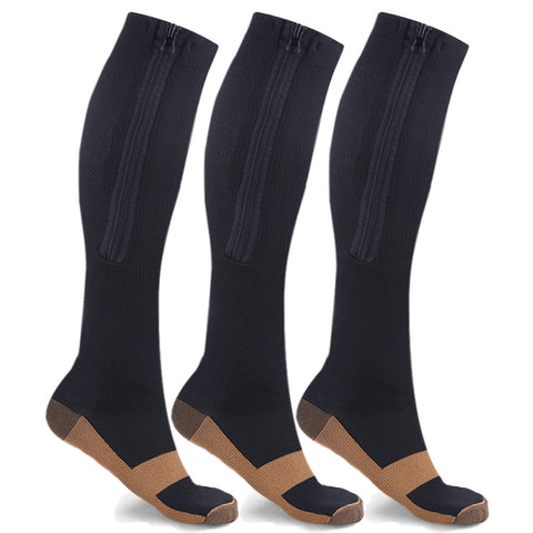 3-Pairs : Women's Copper Infused Zipper Compression Socks