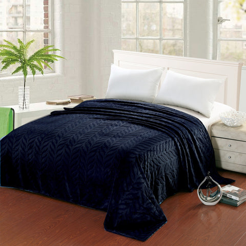 Luxury Home Micro Fleece Leaf Etched Jacquard Blanket